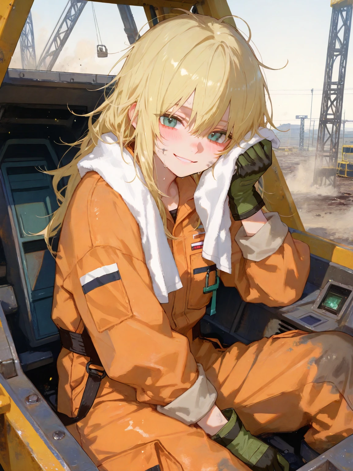 (absurdres, 8k, 4k, masterpiece, hyper extreme detailed:1.2), solo, side view portrait, best quality, portrait, solo, adult, cowboyshot, perfect anatomy, 1girl, perfect face, expressive eyes, perfect eyes, half body, dirty blonde hair, swept bangs, cool, confident, friendly, medium bust, goofy, funny, determined, protagonist, unchanging, worry free, adventurous, long hair, farm, sunflowers, dirt path, blue sky, clouds, sunny city, entertained, messy overalls, dirty, gold eyes, gloves, eccentric, odd, quirky, unique, carefree, original, messy hair, wind, windy, moving hair, moving clothes, tangled hair, dirty, happy, content, overalls, white under shirt, musical, freedom, inspiring, leader, america, dynamic pose, friendly, slight smirk, left hand on hat, right hand on hip, freckles, flowing hair, farmer, wandering, nomad, musician, straw hat, freckles, dirty face, dirty clothes, white gloves, smiling, half body, torn clothes, bound, bondage, (arms behind back:1.4), bdsm, tape gag, tape, tape bondage, close-up, restrained, best anatomy, half body, tape wrapped, wrap gag, tightly bound, tape wrapped around face, tape above breasts, tape below breasts, sitting