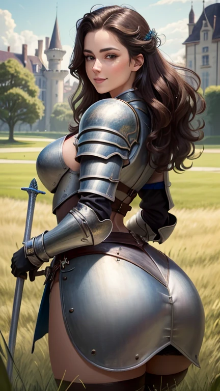 a young centaur with long dark brown hair with an undercut, very pale skin with freckles and liver spots, round and soft face, round and soft chin, round, soft cheeks, curved lips, long and wide nose, dark brown eyes, upturned eyes, very thin and almost imperceptible eyebrows, long neck, thin, big breasts, centaur under the body, brown fur, looking kind and friendly, wearing a black medieval fantasy bra, in an open field, winter but the sun is shining, blue sky, (best quality,4k,8k,highres,masterpiece:1.2),ultra-detailed,(realistic,photorealistic,photo-realistic:1.37),HDR,UHD,studio lighting,ultra-fine painting,sharp focus,physically-based rendering,extreme detail description,professional,vivid colors,bokeh,fantasy,concept art