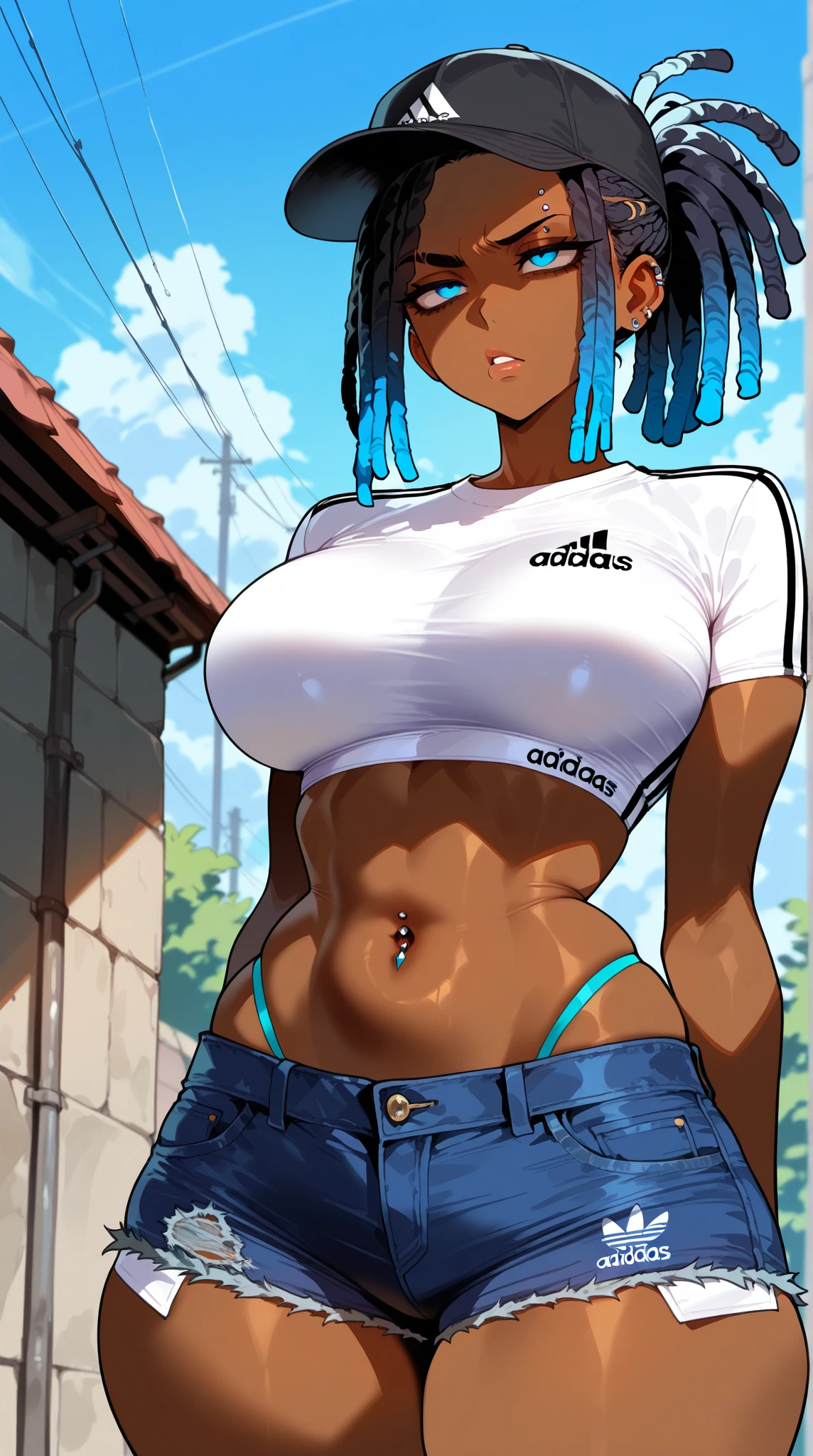 Pretty black woman sitting on a hillside, soft hair, funkypop, cyberdelic, grunge, hyperrealistic anime, lofi art, luminism, manga, medium shot, chemiluminescence, flare, flourescent lightin, character design, atey ghailan, basquiat, colorful_frequencies, electric colors, iridescent, dynamic pose, nouveau realisme, city background, african american