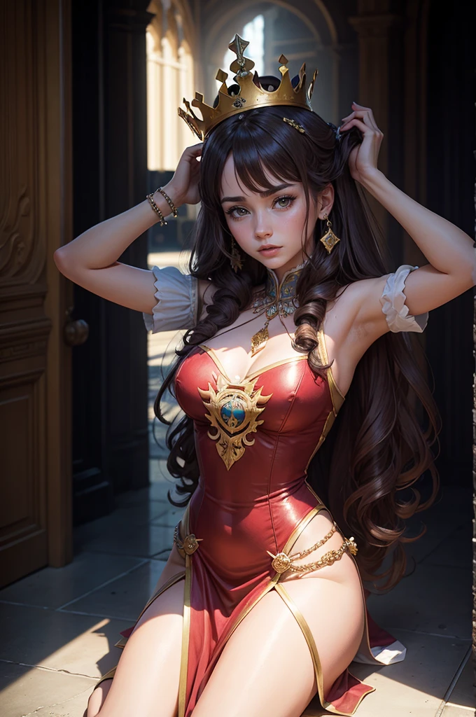 high level of detail, best quality, masterpiece, 1girl, garnet-smf, solo, jewelry, (large breast:1,7), orange-white bodysuit, bodysuit, choker, long hair, necklace, brown eyes, brown hair, looking at viewer, puffy sleeves, medium breasts, cleavage, long sleeves, pendant, black choker, covered navel, lips, black hair, skin tight, cowboy shot, collarbone, low-tied long hair, outdoors, castle, clouds, garnet from final fantasy 9, (((nsfw))), (((brown skin)))masterpiece, best quality:1.2),,(8k,highres,RAW photo,realistic,photo-realistic:1.3),(detailed skin texture,detailed cloth texture,beautiful detailed face:1.25),professional lighting,photon mapping,beautiful soft light,radiosity,physically-based rendering,raytracing, model shoot style, model shoot style, (extremely detailed CG unity 8k wallpaper), full shot body photo of the most beautiful artwork in the world,
