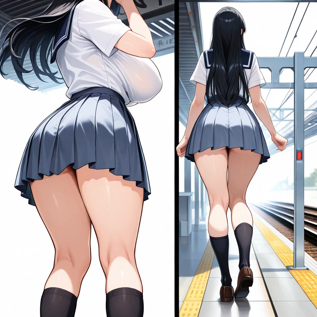 Black-haired schoolgirl、Sheer panties、Lace panties、standing,masturbation,pussy juice,Teary-eyed、Camel hoof、On the train、Rear view