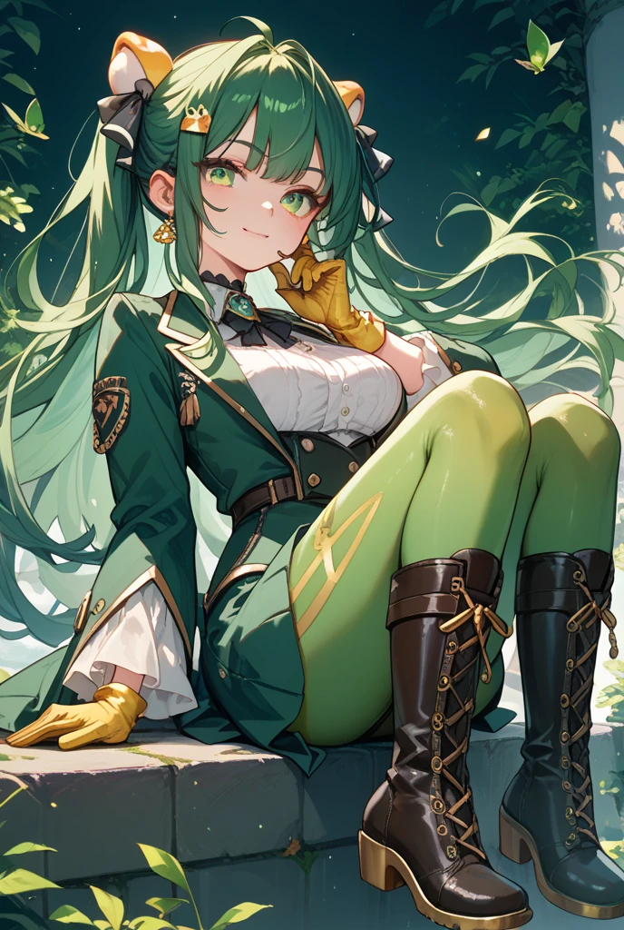 (hi res), ((Masterpiece)) , ((Best Quality)), illustartion, woman's, 
 unicorn, little chest, upper-body, Unicorn Woman, green hair, anthro, in clothes, jacket, Green wool, green colored eyes, revealing clothes