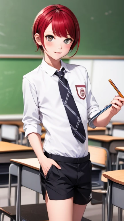 score_9, score_8_superior, score_7_superior, sauce_anime, Highest quality, masterpiece, Official Art, Absurd, High resolution, Very detailed,Wife 2x,collection: A slice of life,break,One girl, Very short hair,Pixie Cut, Long Bangs, Glasses, uniform, Small breasts, Sweat, Open your mouth, (Contorting the mouth:0.3), indoor, School classroom, summer, break,(Clear Line Illustration:1.2),非常にHigh resolution, so beautiful, ssuperiorer detailed skin, Best sexual lighting by famous artists, 8k,cute picture,Beauty Illustration,Photoshop_(Moderate),,(Detailed lighting),best anime 8k konachan wallpaper, pixiv Contest Winner, 