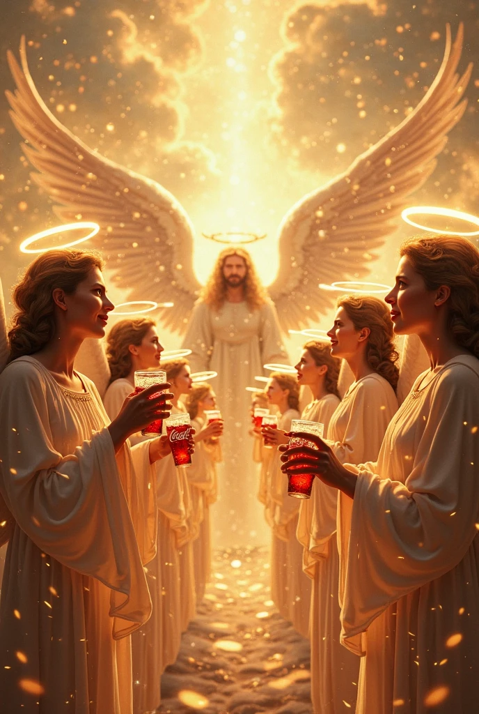 We need an image of Jesus partying with some angels and drinking wine