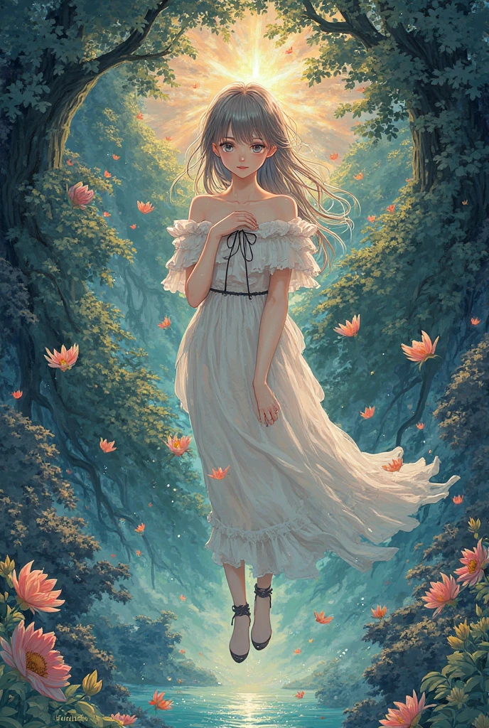1girl, solo, full body, (masterpiece:1.21), (best quality:1.2), colorful, (illustration:1.2), (cinematic lighting:1.1), (bare shoulders:1.21), (collarbone:1.21)
In this whimsical and fantastical garden, the scene is illuminated by a rainbow of (colorful fireflies), dancing and fluttering in the air. The garden is decorated by a gentle (drizzle), creating a misty and ethereal atmosphere. In the center of the scene, there is a single girl, an extremely delicate and beautiful girl, with cute features and an innocent expression. Her long hair is flowing with the wind. She is wearing no shoulder straps dress, which is ultra low cut, highlighting her delicate curves.
The lighting is very delicate and beautiful, creating a soft and warm glow that highlights the water, making it sparkle like diamonds. The finest grass is also illuminated, creating a lush and verdant carpet. The garden is surrounded by colorful flower fields, with blooms of every color and shape. (Colorful butterflies), of every shade and size, can be seen fluttering around the scene, adding to the overall sense of wonder and magic. (look ai viewer),A blush can be seen on her nose, and her mouth is slightly open, adding to the overall sense of innocence and youthfulness. Falling petals can be seen floating around her, adding to the overall sense of romance and beauty. A gentle wind is blowing through the scene, making the leaves rustle and the flowers sway, adding to the overall sense of movement and life. This is a scene of pure wonder and magic, filled with color and beauty, where the viewer can lose themselves in the enchanting and captivating world.