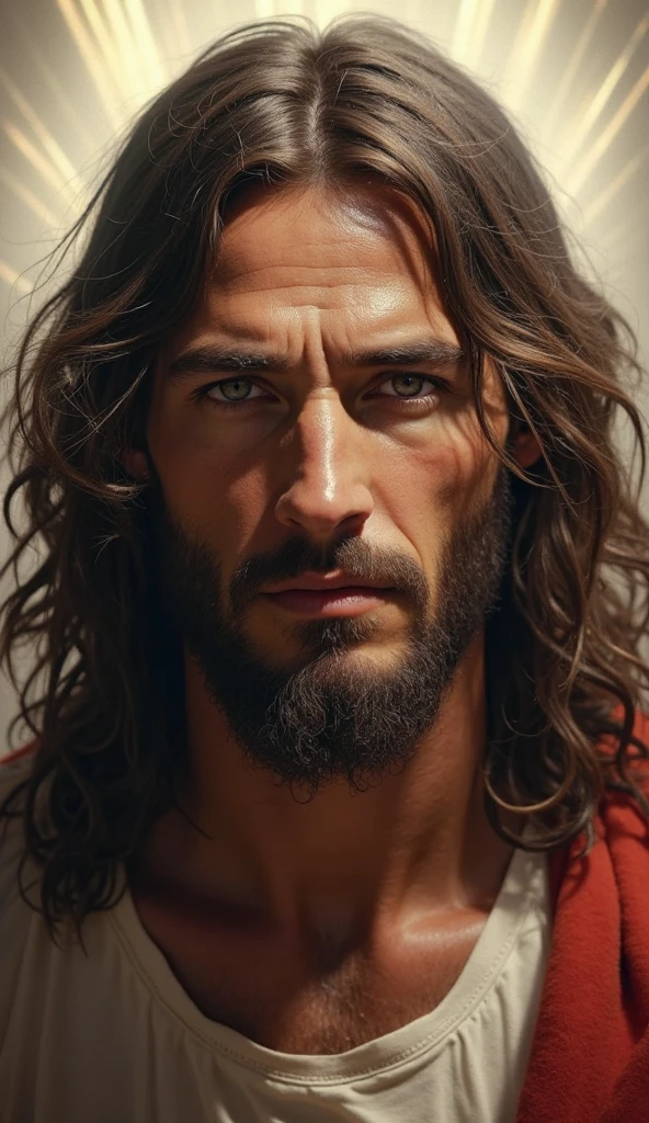 portrait of Jesus Christ cinematic lighting, depth of field, dark background, Realism, photorealistic, hyperrealism, professional photography, UHD, DSLR, HDR looking up