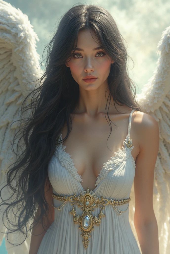 (masterpiece), best quality, expressive eyes, perfect face, (greek ruins with water bay background), (walking), closeup view), (smirk), (1girl, 8+, Lucy Liu asian, fair skin, black hair, long straight hairstyle, brown eyes, hourglass figure, thin body, skinny body, petite_body, small brease hips, thick thighs), (completely nude, white l wings on the back, angel halo), 