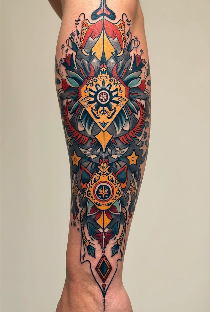 Design a leg with tattoos that represent historical events