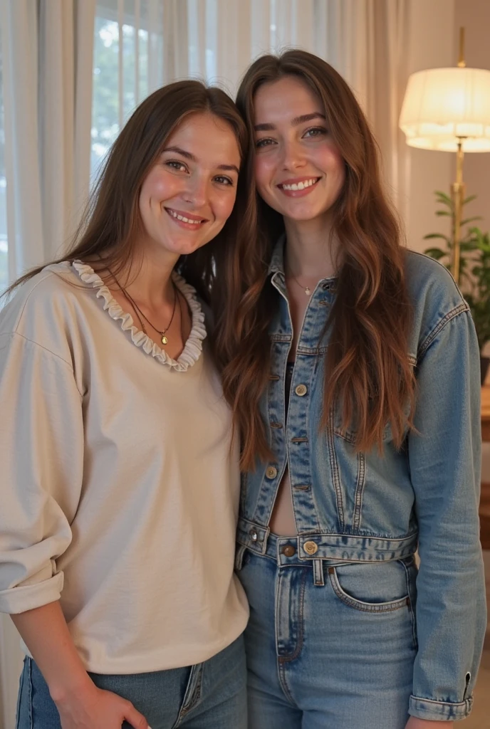 2heads, two headed girl, (a 12 year old girl and a 25 year old woman:1.5)