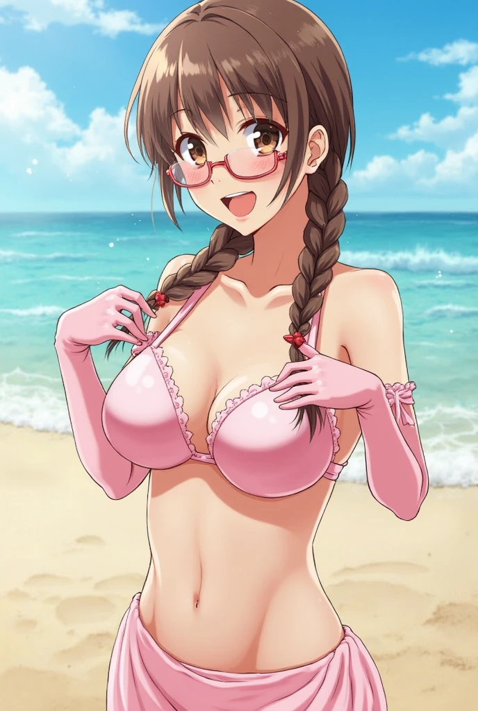 1 girl,(solo), ((amanogawaki)), (masterpiece:1.2), (high quality:1.0),looking at viewer, (Micro Bikini), (ultra detailed), (Front View), seductive pose , Adolescent, Armpit, Headband, Blushing, (((low angle view))), (Upper Body Only)