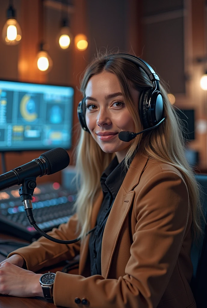 Beautiful blonde in sexy clothes (Work in a room with many computers),Wearing headphones,Very detailed, 21 years old, Innocent face, Naturally Wavy Hair, blue eyes, High resolution, masterpiece, highest quality, Intricate details, Very detailed, Clear focus, Delicate skin, practical skin texture, texture, Delicate eyes, Professional, 4K, Cute Smile, Shot with Canon, 85mm, Shallow and deep, Kodak Vision Color, Exactly, Very detailed, photograph_\(Extremist\), photographpractical, practical, Post-processing, Maximum details, Roughness, Real Life, Extremist practical, Photorealism, photographgraphy, 8K Ultra HD, photographgraphy