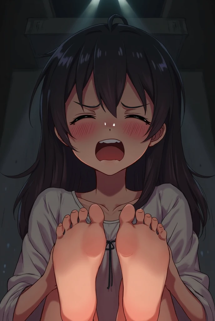 ((highest quality)), ((High resolution)), ((((6 years old〜8-year-old))))、((flowing love juice))、((((embarrassed))))、black hair、Open your、((((pussy is so clear))))、(wavy mouth)、((((orgasm))))、tears、(((Drool)))、Soft looking pussy、(((((vulgarity)))))
