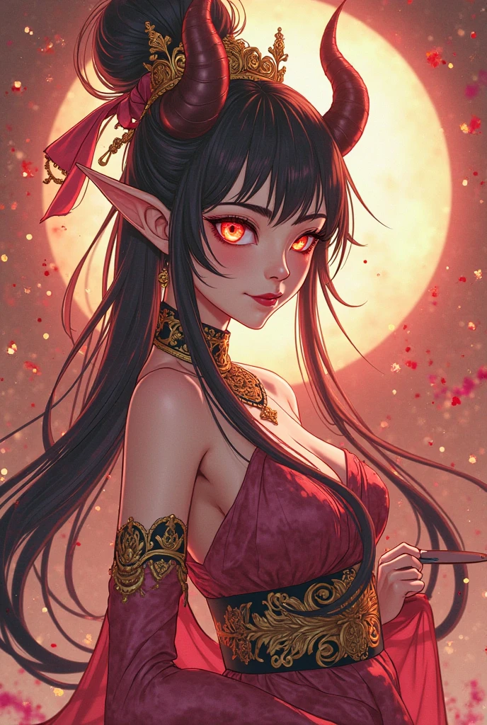 ultra complicated kimono, perfect kimono, detailed kimono, masterpiece, ultra complicated, torii gate, night view, forest, lake, one woman, perfect face, lantern, faint lighting, mysterious, (((head shot))), ultra detailed hair, sparkling eyes, mysterious, colorful sash, wind blowing,panorama, long shot, ultra complicated background, (((demon beauty woman))), red eyes, (((ultra complicated perfect long devil horns))), (((ultra complicated large perfect twisted horns))), 32k, Various angles, various poses, (((perfect face))),(((Perfect and detailed fox spirit))),(((Sanskrit characters on the forehead))),(((have a glimpse of one's chest))), (((prostitute))),(((Shoulders and chest exposed)))