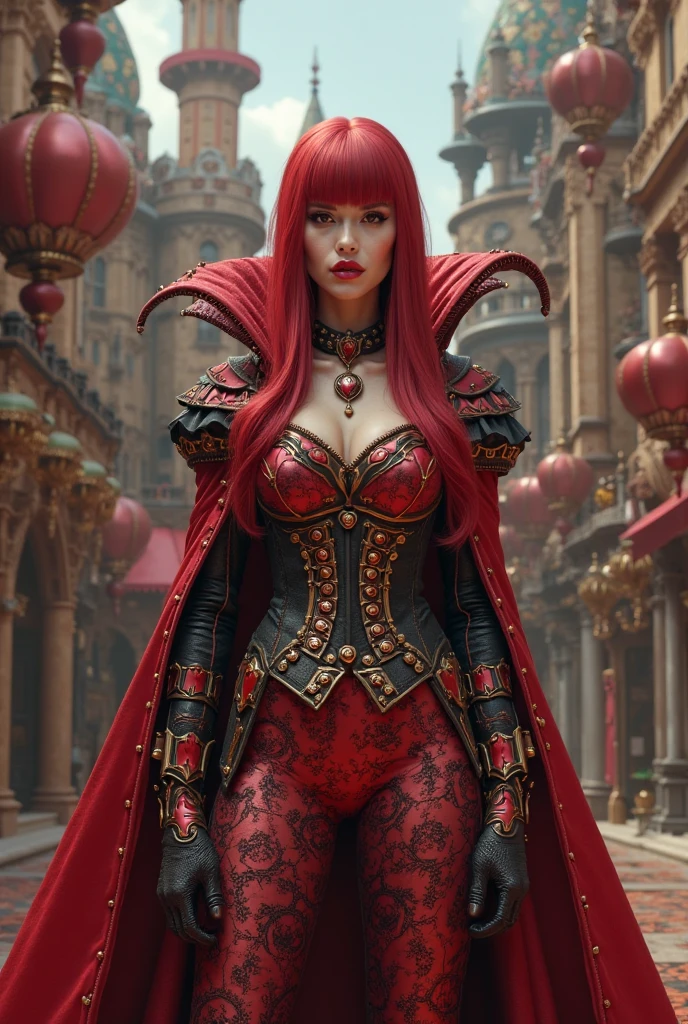 Blurred motion, streaks of light, surreal, dreamy, ghosting effect, highly detailed, cowboy shot, best quality,woman, 20 years old, asymmetrical bangs, Topless, (Exquisite business suit:1.8), glow red neon hair, necklace pendant between breasts, big breasts, Glowing eyes, (red devil horns:1.5), awardwinning, amazing details, ((red skin color)) . ,eye shadow，Eyeliner，(Devil smile:2)，hands on forehead