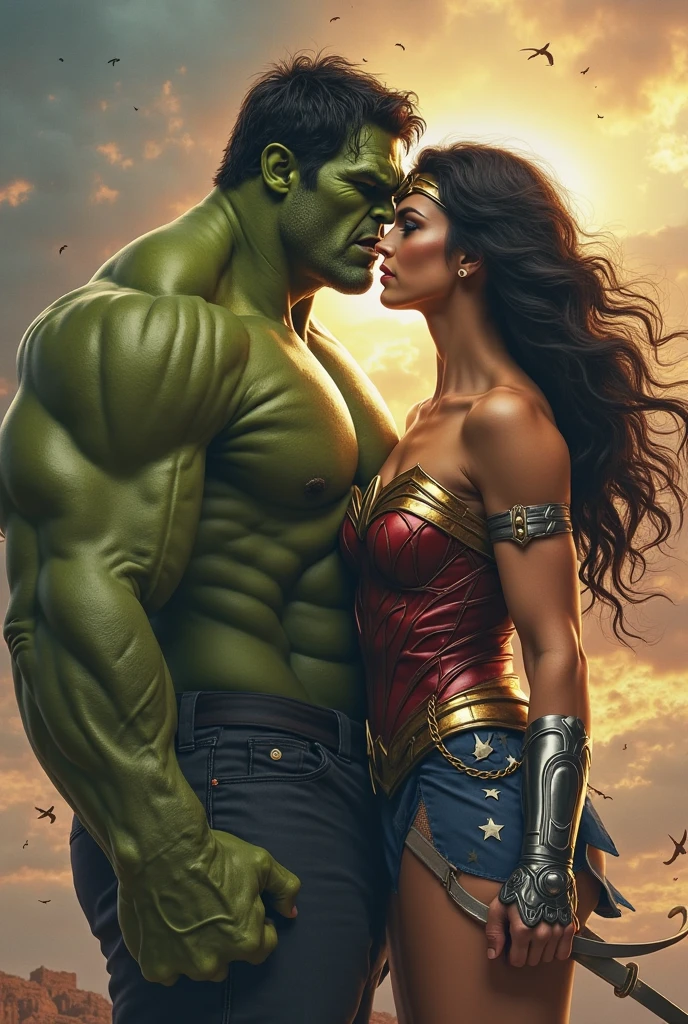 Wonder Woman kissing hulk