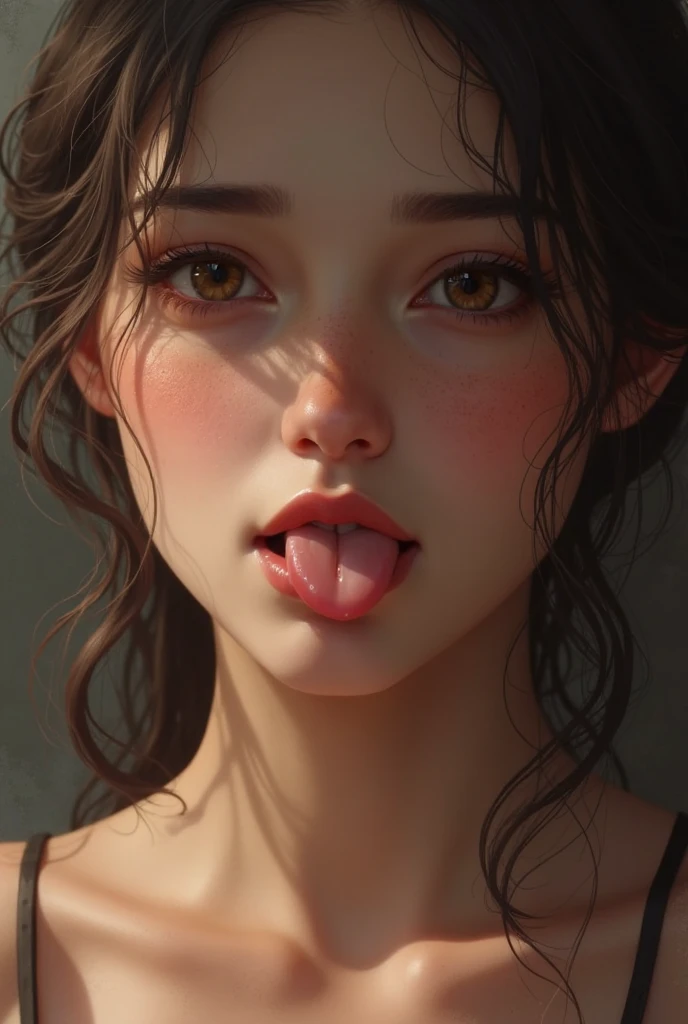 masuter piece, very best quality, (((realisitic 、a photorealistic:1.37))), ((Solo)), 8K image quality, Extremely delicate and beautiful, splendid, Official art with attention to detail, Ridiculous, Unbelievably ridiculous, huge filesize, ultra-detailliert, highly detaile, (Pretty girl), (detailed girl), extremely detailed eye and face, Beautiful detailed eyes, Light makeup,, (Perfect female figure), large full breasts, Slim waist, big butts, (Korean  beauty), ((fullllbody)), With bangs, (dim room), ((Sexy underwear)), ((sodden)), (full of sweat), ((Opening Mouth)), ((put out the tongue)) , ((Expression of distress)),