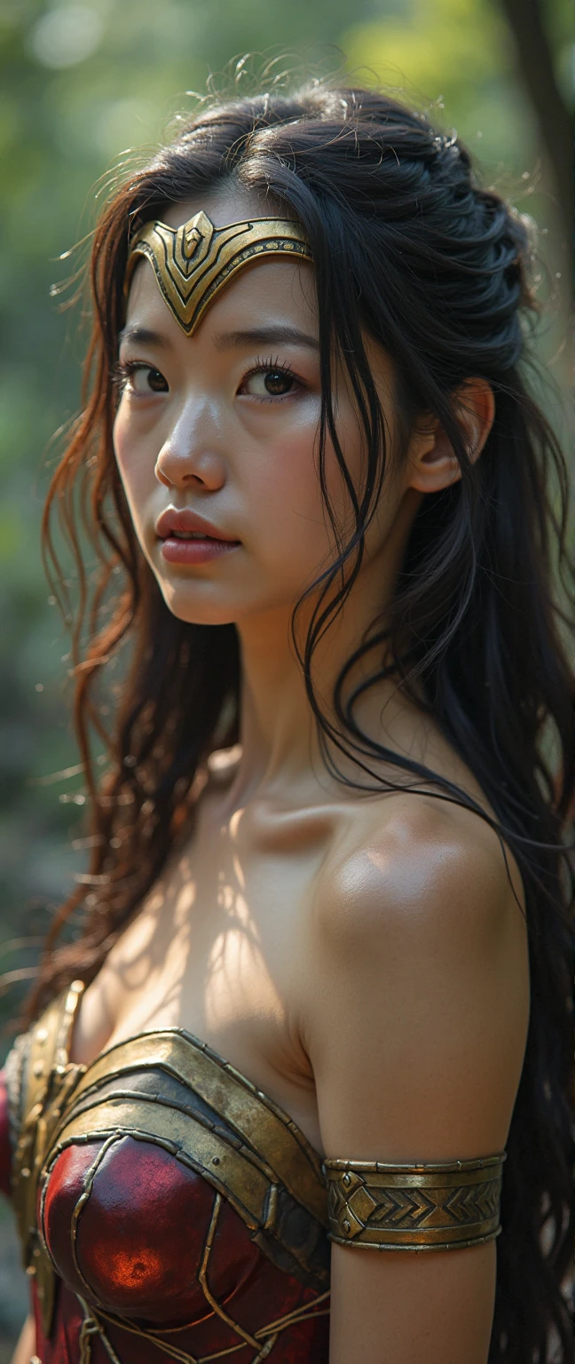 (Excellent photo of a beautiful Japanese Lady),
((highly detailed, best quality)),(photorealistic:1.2),8k,(absurd resolution),perfect anatomy
(1girl),(26yo),BREAK,
(bathing),looking at viewer,
((beautiful detailed eyes)),(thick eyebrows),low eyebrows,straight eyebrows,(brown eyes),
(cry:1.3),(embarrassed:1.2),((blush)),(super detailed skin),
(parted lips:1.1),(thick lips:1.3),(glossy lips),(red lipstick),(pink eyeshadow),(black medium hair),(wide forehead),(pulled back hair),
BREAK, (full nude:1.4),(erect penis),(testicles)
(armpit hair:1.3),(small breasts:1.4), (erect nipples),(model pose),(medium body),
(nature),(lake),forest ,little animals