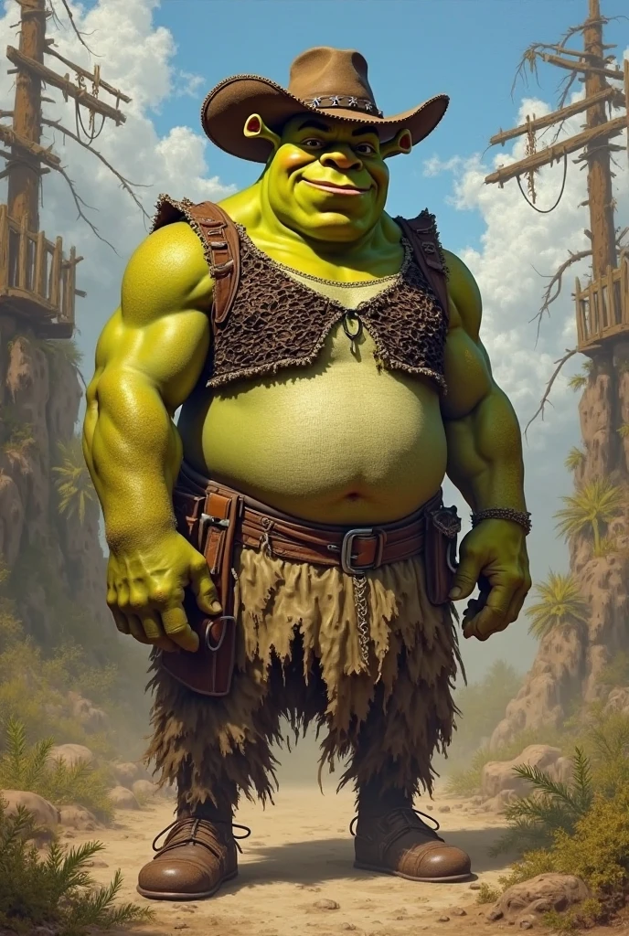 Shrek with facial hair wearing a trucker hat sexy shot upclose of his big butt wearing a thong