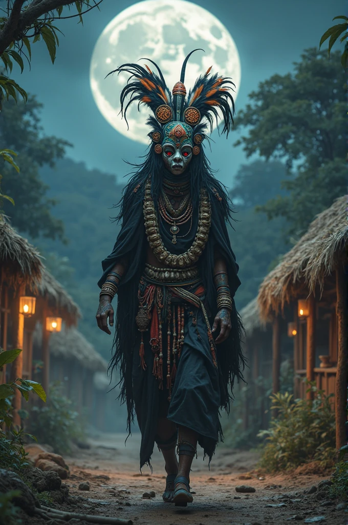 A high-resolution brightly lit photorealistic photograph of a cyberpunk tech wear shaman wearing shamanic ornaments and face mask tribals with tribal clothings and colourfull masks in uv green and blue with criptic signs glowing on the fabric standing by an ancient rain forest temple ruins glowing with criptic symbols of tribals and alienish paterns on the tree trunks glowing in uv red and pink  turquoise blue and green colours smog and misty fog in the atmosphere uv glowing blury lightings on the path way lighting the whole aura broken ruins of ancient goddess skulptor glowing in uv colours a ceremony of the tribes The photograph is styled like a high-end lifestle Movie hdr32 k this orignal image octate render unreal lightings, highly detailed , photo realistic , unreal engine 5, depth of view, add noise, Effet de vent：1.9，Effets de nuage：1.2，Rendu complet，Encaustic painting,flammes, epic, dawn, dramatic lighting, dim light, bokeh, The photograph has a light bright happy feel. Use a high-resolution 16k camera with a 2:3 aspect ratio, a raw style, and a quality setting of 2 to capture this vibrant scene . 32k, full ultra hd, high resolution, photorealistic, natural lighting, ultra realistic photo, high quality, HDR, high resolution, smooth and delicate skin, noble and elegant, ultra-realistic photography vibe, shot with Canon camera, intricate details, 32k --ar 16:9 --s 750 --v 6.1