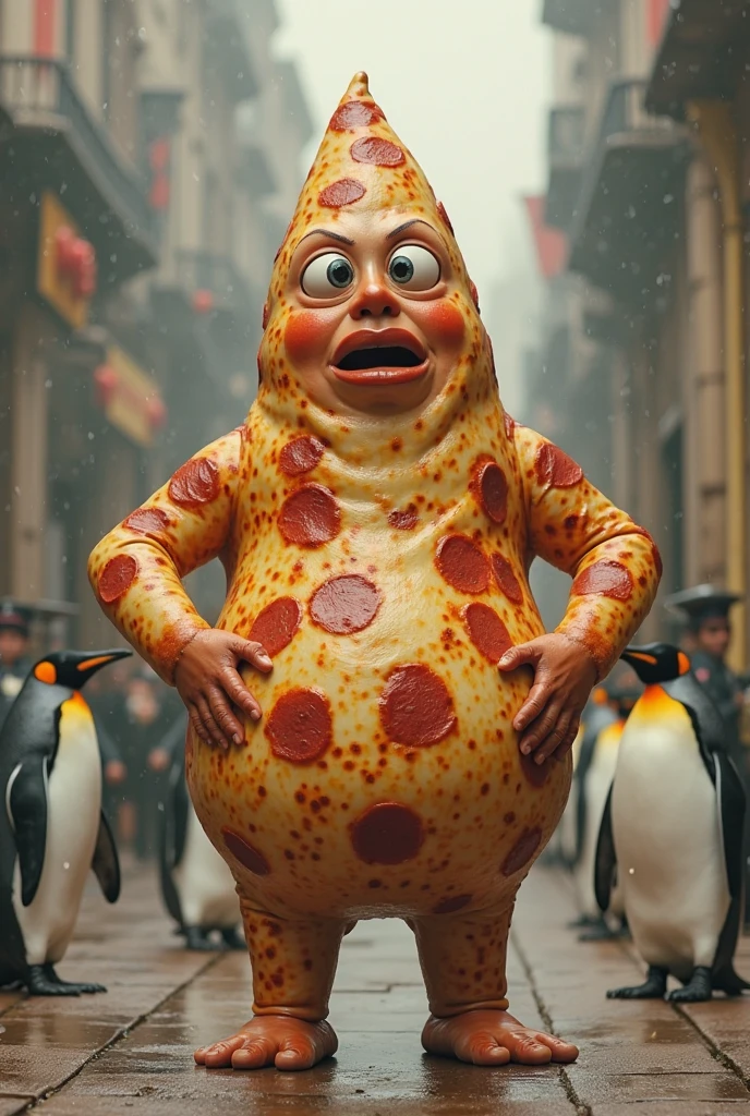 Obese carrot boy, with 9/11 in the background, hyper realism