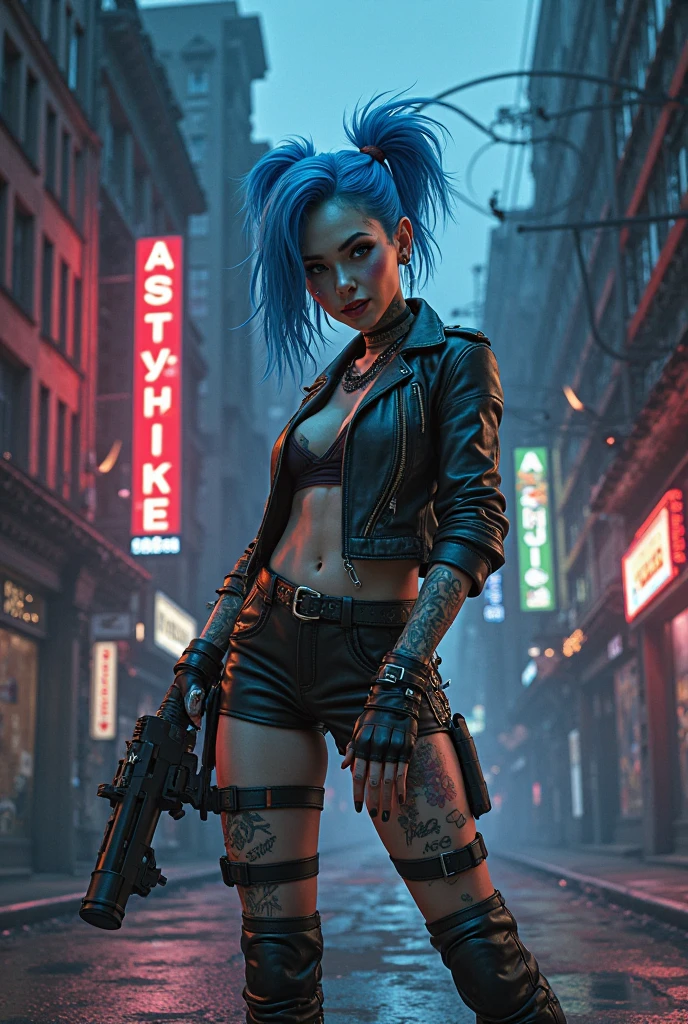 Unbeatable masterpiece, Ultra photo realsisim, Perfect Artwork, Intricate details, Best Quality, strong lights,High contrast,((Post apocalyptic futuristic Cyberpunk , outline):1.35) , ((masterpiece)),((Extremely detailed)) , ((extremely detailed and beautiful face)) , Smoky makeup, Perfectcomposition , intricate detailes , neon light , neon trim, (full body Esbian:1.25) , (Official art) , Very delicately beautiful cyberpunk girl, long blue colored hair blowing in the wind, vibrant yellow eyes, long detailed eyelashes, huge enormously gigantic tits, cleavage showing, wearing highly detailed futuristic hooded battle armor, tons of tattoos and piercings(1girl:1.3) , Solo , (glass screen:1.2) , (Clear glass) , Tindall Effect , Colorful refraction , visual impact , (High light contrast) , Colorful , Melt , (Cyberpunk:1.2) ,(flinch :1.4) ,
