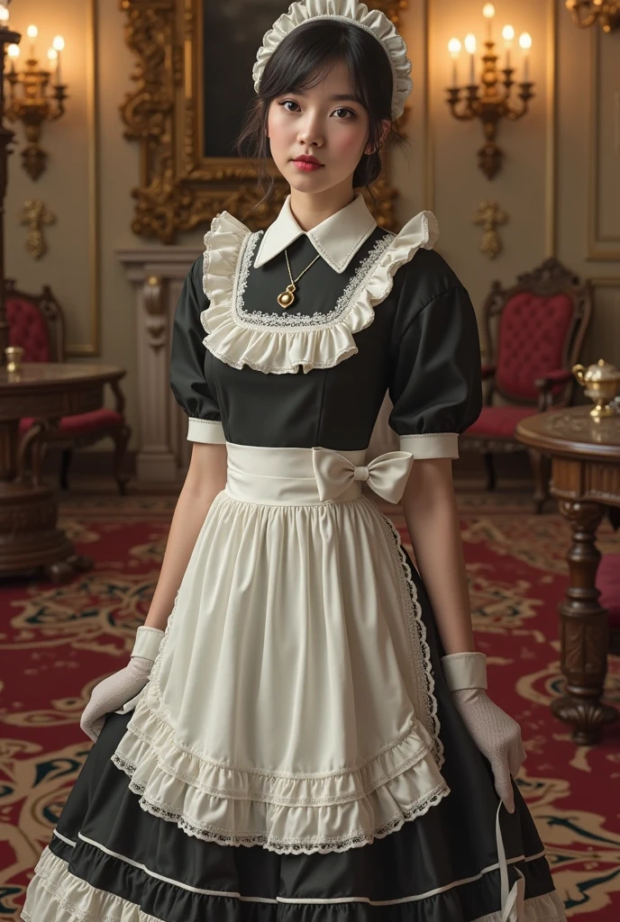 Girl in maid outfit and Latex leggings