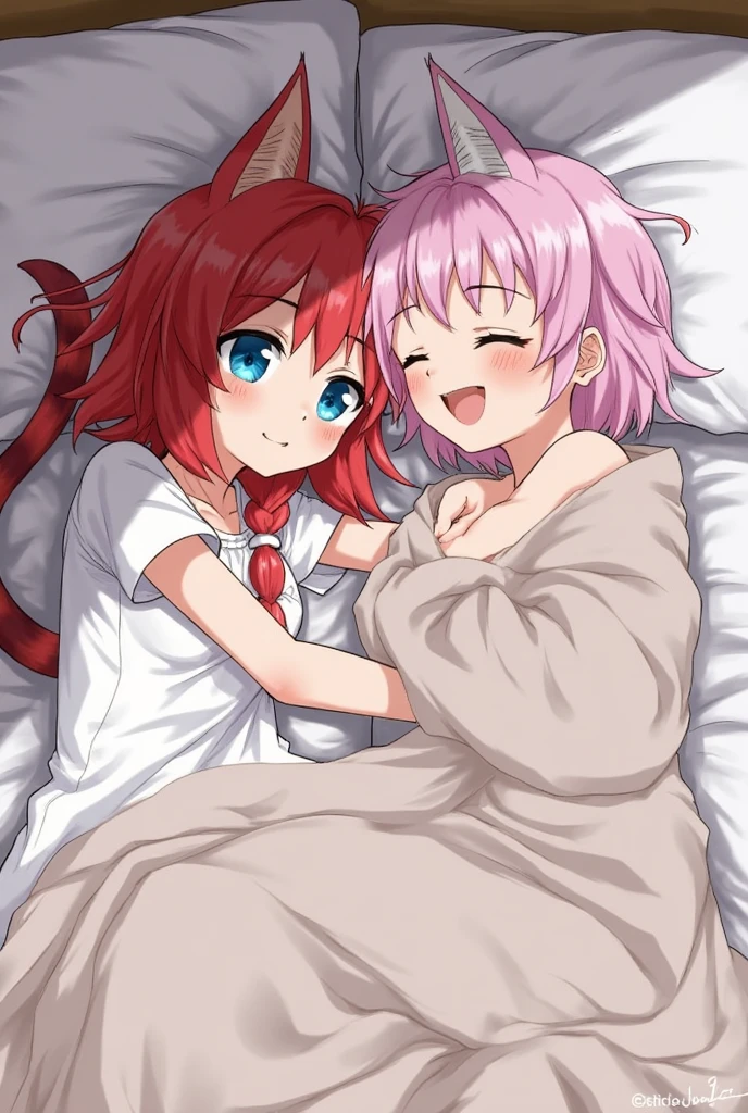 Mom and son without clothes in bed