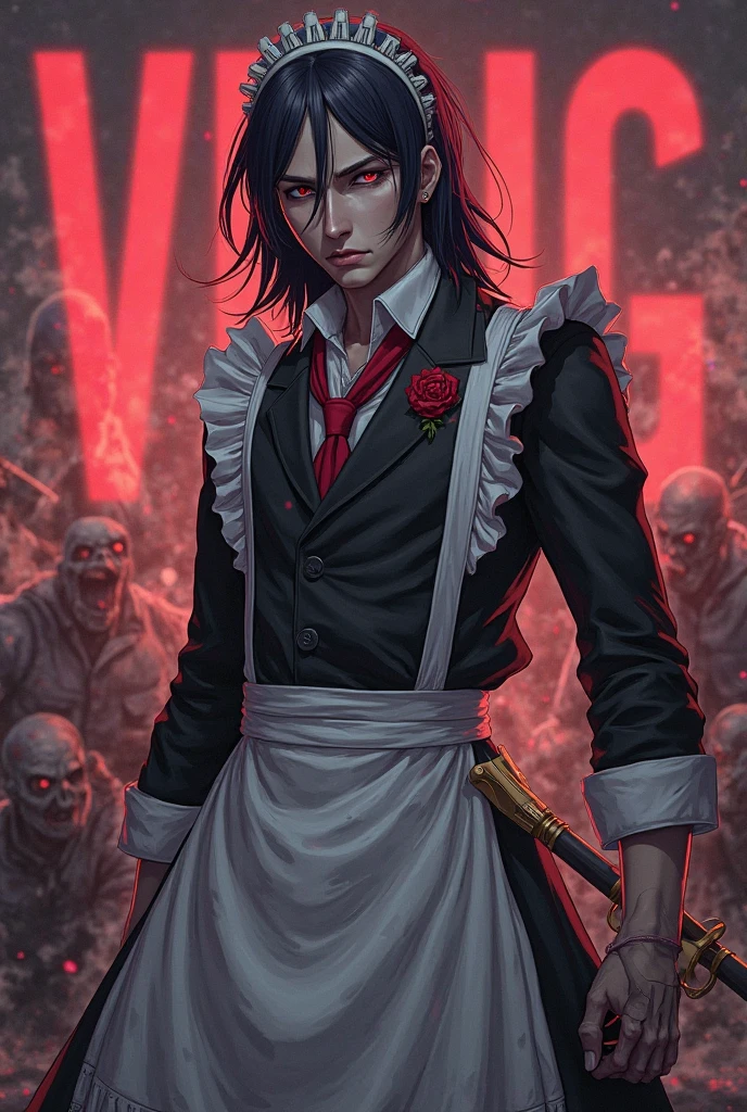 (arielpstyle:1.0), dark, horror, creepy, creepy-looking, painting, lovecraftian, , , ameinu, black hair, black jacket, brown hair, demon, flower, highres, jacket, orange eyes, red flower, red rose, rose, shirt, short hair, white shirt