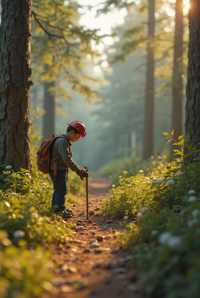 The boy with the stick that doesn't fall