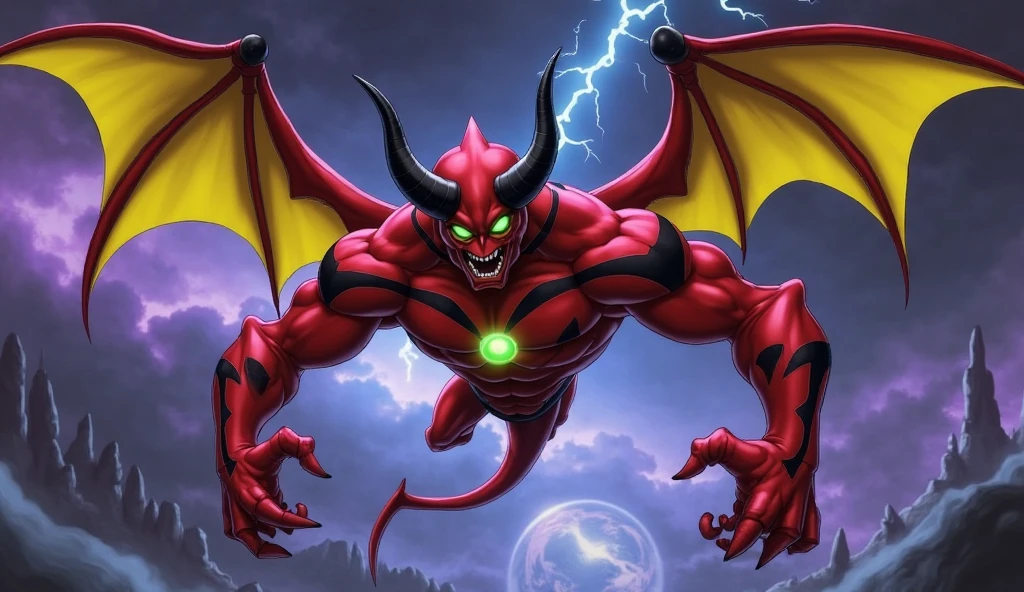 anime artwork <lora:manticores- sdxl1.0:1> mantik, manticore, red bat wings, ((scorpion sting)),  bat wings spread wide, scorpion tail, prowling through an overgrown jungle, red-ruby fur with golden highlights, tail sweeping leaves aside, glowing red eyes, shafts of sunlight piercing the canopy, low-angle shot, vibrant natural tones, dynamic and predatory . anime style, key visual, vibrant, studio anime,  highly detailed