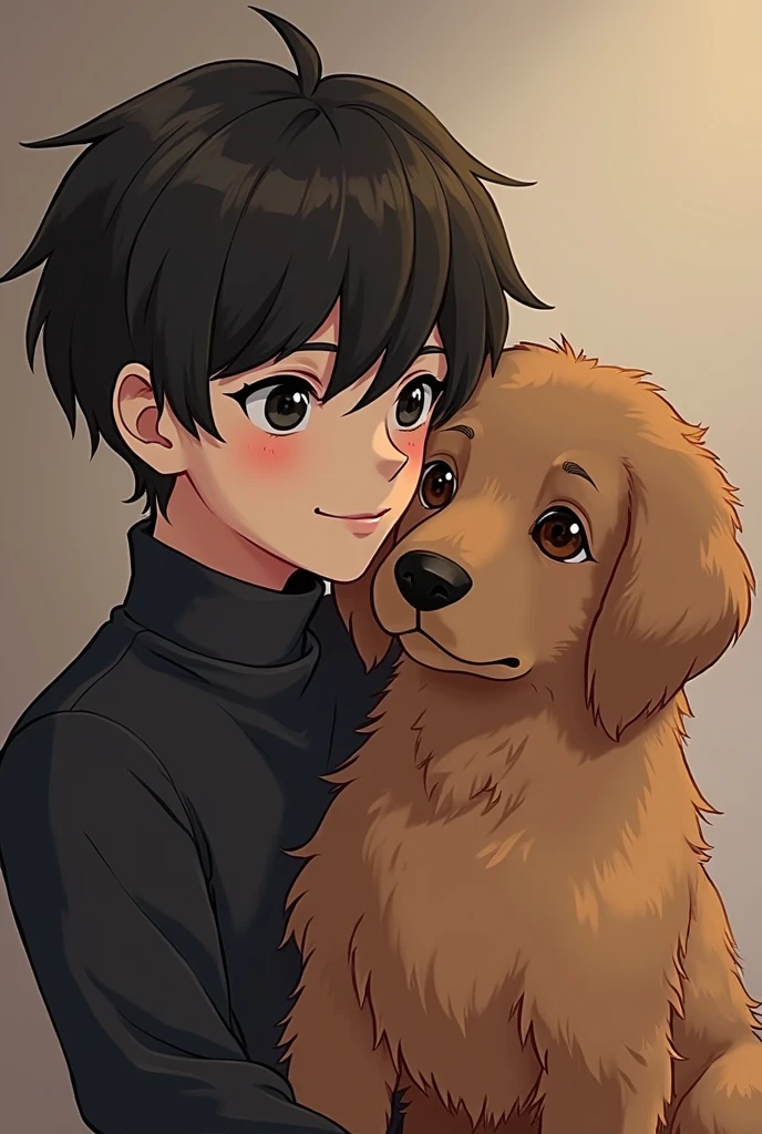 A happy little boy,Short hair sitting on the roof,A small Shiba Inu next to it,Full body photo,Wear short dark green sweatshirts,Orange shorts,Colorful sneakers,black color hair,There is a house,with flowers and plants,in style of hayao miyazaki,Round face, big eyes, long eyelashes,ssmile,Sunset sunset