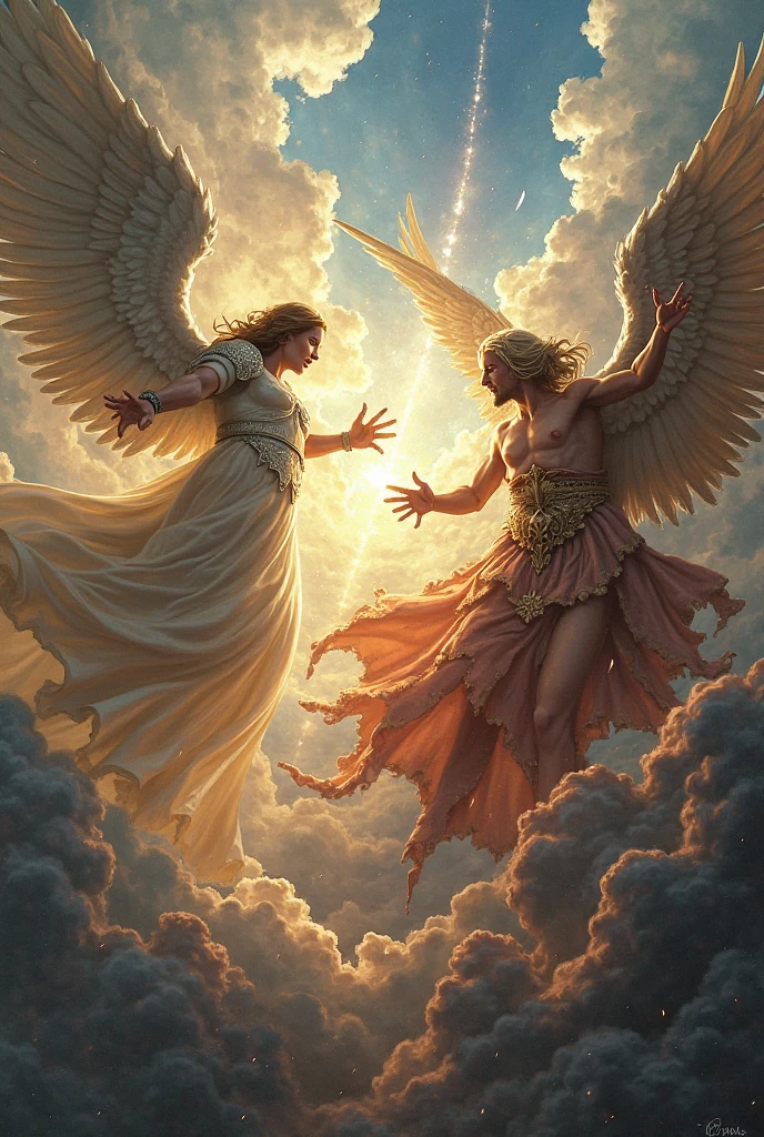 Beautiful angels fighting demons