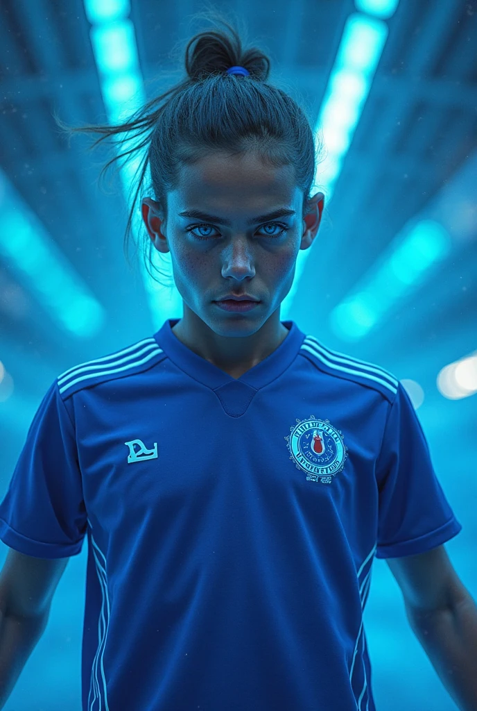 Create a wolf with a blue soccer uniform