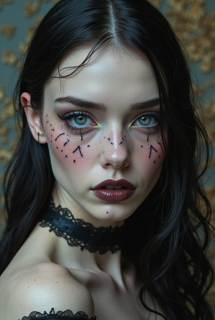 beautifuls women in gothic lingerie, foto, reality, intricate face details, black brack