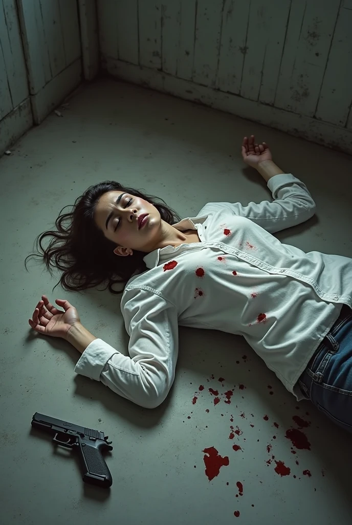 ultrarealistic, realistic, 4k, crime scene, textured skin, candid, stabbed, knife, woman, drugs