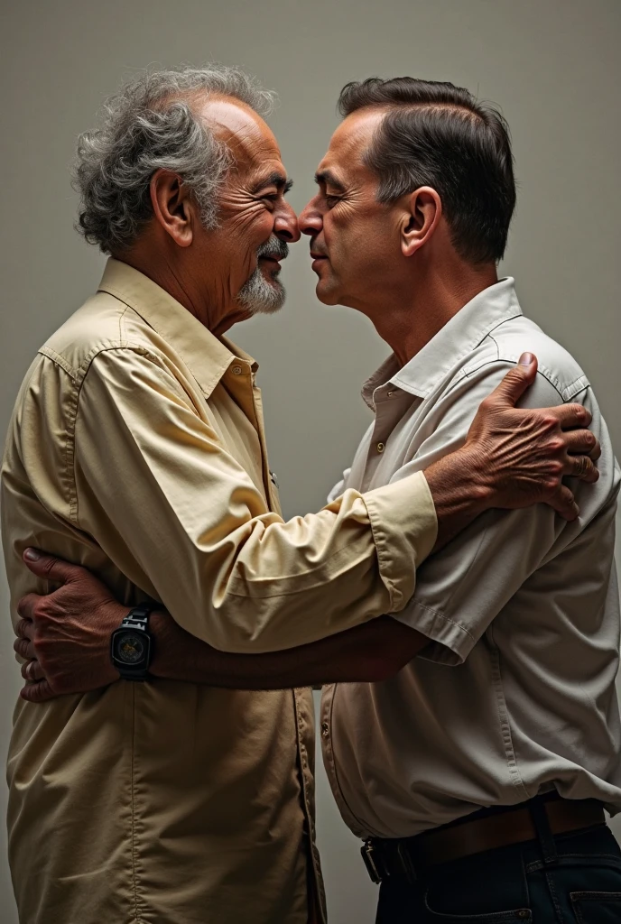 A drawing of a colored grandfather and a hugging grandson