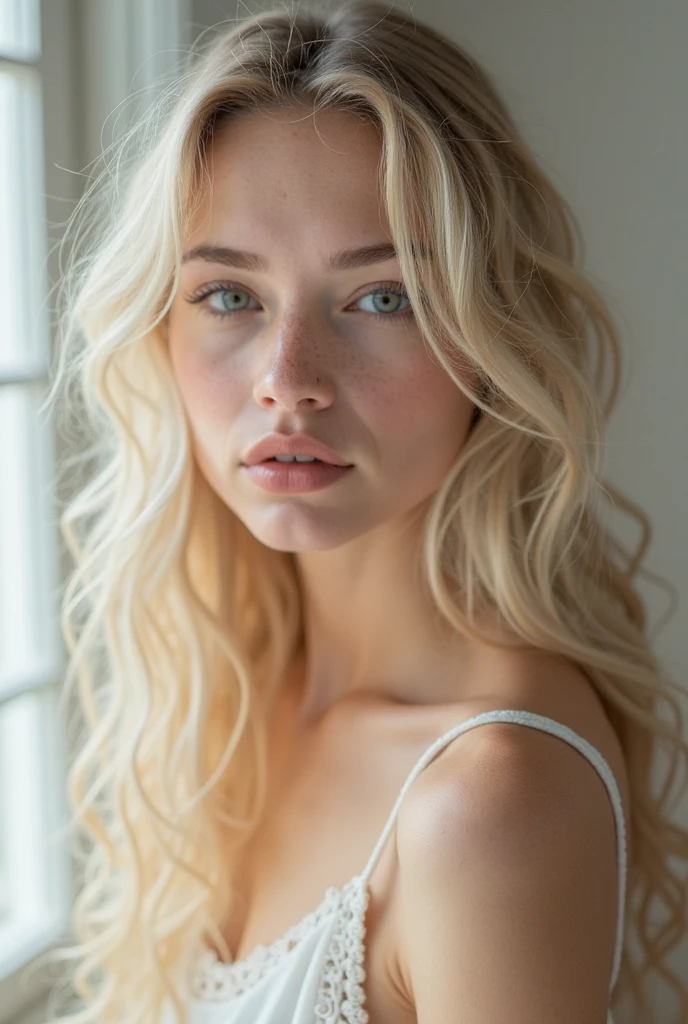 Long Hair, Blush, 1girl, Closed Mouth, Serious, Blue eyes, Blonde Hair,