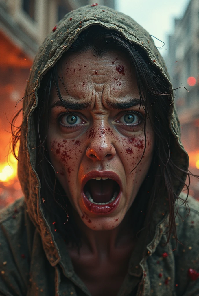 A dramatic, cinematic close-up of a demon and Satan with terrifying, horrifying faces. Their grotesque features are illuminated by eerie, flickering hellfire. The demon's skin is cracked and charred, with malevolent, glowing eyes, while Satan's face is twisted with rage and pain, horns spiraling from his forehead. The background is a chaotic inferno, filled with shadows and flickering flames, enhancing the sense of cosmic dread and apocalyptic horror.