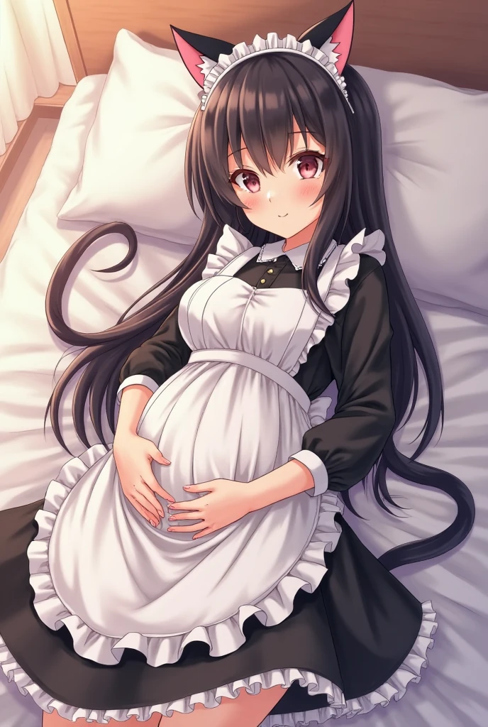 Anime. 1 girl. Housemaid. Pregnant. Black hair. Long hair. Hair is gathered in braids. Green eyes. Beautiful eyes. Perfect eyes. Expressive eyes. Beautiful nose. Ideal anatomical body. Beautiful graceful hands. Beautiful graceful legs. Medium breasts. Beautiful breasts. Nightgown. Contractions. The waters have broken. Childbirth. She's giving birth. I peed myself. I crap myself. Standing. Bedroom in a mansion. Full height. Embarrassment. Blush. Whole body. Extremely detailed CG Unity 8k wallpaper. Ideal lighting. Ultra high resolution 4K. Super detailed 8K resolution.
