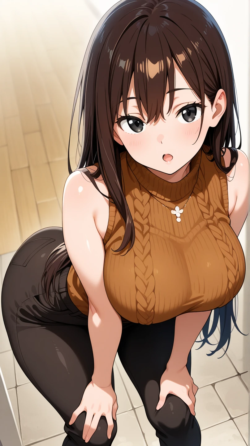 Masterpiece,Best quality,High quality,1girll, Long hair,Medium breasts,nose blush,Sleeveless dress,Earrings, Bedrooms，sobu，Sit on the bed，cheerfulness,perspire，Be red in the face，The blush is red，sexyposture