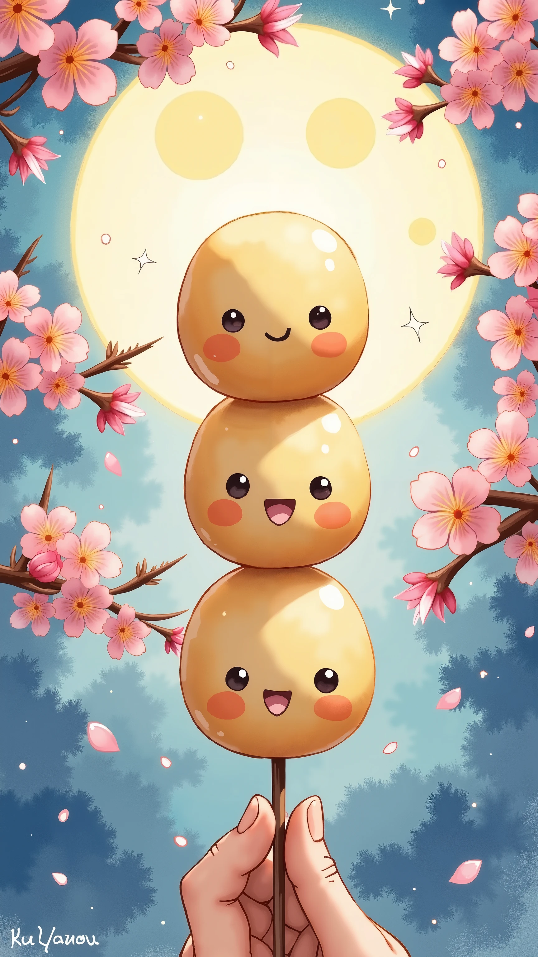 (The personification of dango),Cherryblossom,moon night,watercolor style,no humans,Dango 3 brothers, Put on a skewer, dango dango, 3 dango dango dango soy sauce, put on a skewer, dango dango dango, 3 siblings

The oldest son is the oldest son and the youngest son is sandwiched between the third son and the third son the second son Dango 3 siblings, The surface is smooth and circular.

My brother's eldest son, older brother's third son, I'm the second son, second son, Dango 3 siblings