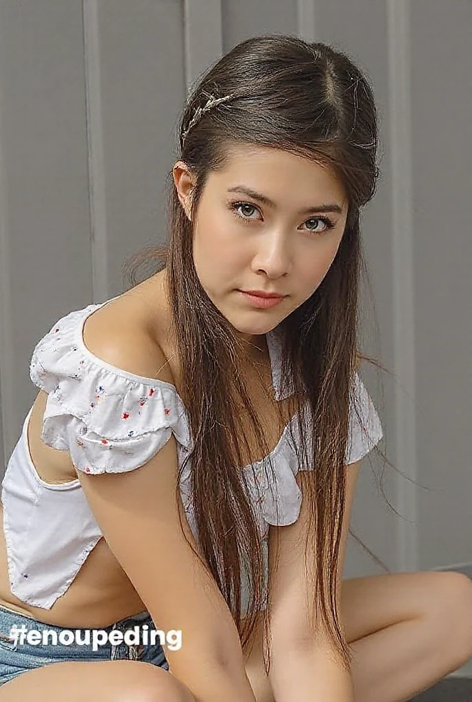 12 year old Thai girl, นางฟ้า Thai princess, Best quality, masterpiece, ultra high res, (photorealistic:1.4), raw photo, 1girl, DARK hair, shiny skin, full body, bitch, Slim model, Sexy pose, Camel Details, Very good pubic hair.., spreading your legs, Stelle, Feels good, luxury palace, bench,