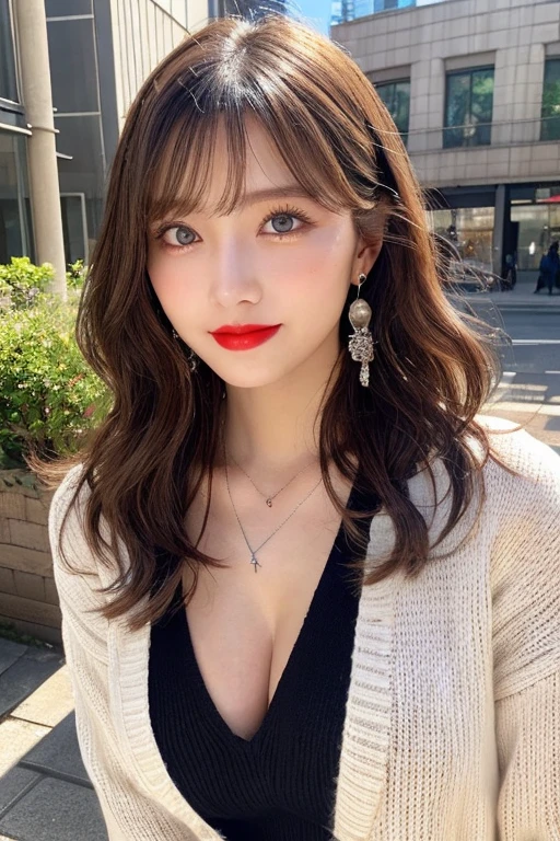 In detail, High resolution, high quality、Perfect dynamic composition, Beautiful fine details, Beauty、Natural color lip、The background is clear、Shooting up close、((((Wavy Hair、night、It's dark outside、40th floor、Off the shoulder))))、Face is close、20-year-old woman、1 person、Clear Skin、Shiny Hair、 最high quality, figure, Very detailed, In detail, High resolution, 8k、The correct state of the human body、Shiny wet hair、Perfect beautiful face、Big Breasts、G-cup bust、necklace、Smiling Kindly、Slender body、Protruding chest、Soft Bust、自然なBig Breasts、Big eyes、Big dark eyes、Clear eyes、Big Eyes、Large tear bags、Long eyelashes、looking at the camera、Thick eyebrowascara、eye shadow、Eyeliner、Areola