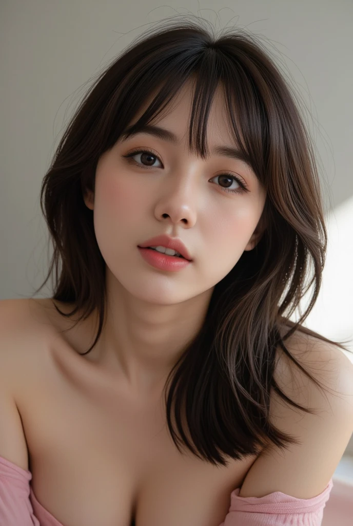 Highest quality、Ultra-high resolution、(Realistic:1.4)、((Full nudity))、Beautiful Eyes、Beautiful breasts、Realistic skin texture、Thin pubic hair、NSFW, 8K quality, 8K Ultra, 10x more pixels、Highly detailed cute face、Detailed lips、Fine grain、double eyelid、Natural Makeup、（Kind eyes）、（Cute Girls）、Perfect balance、Short Hair、Bedroom、((Expression of pleasure))、((Very soft breasts))、((Realistic skin type))、((Realistic Skin))、(Saggy breasts)、((Providing sexual services to me))、((Get on all fours))、(((Very realistic)))、