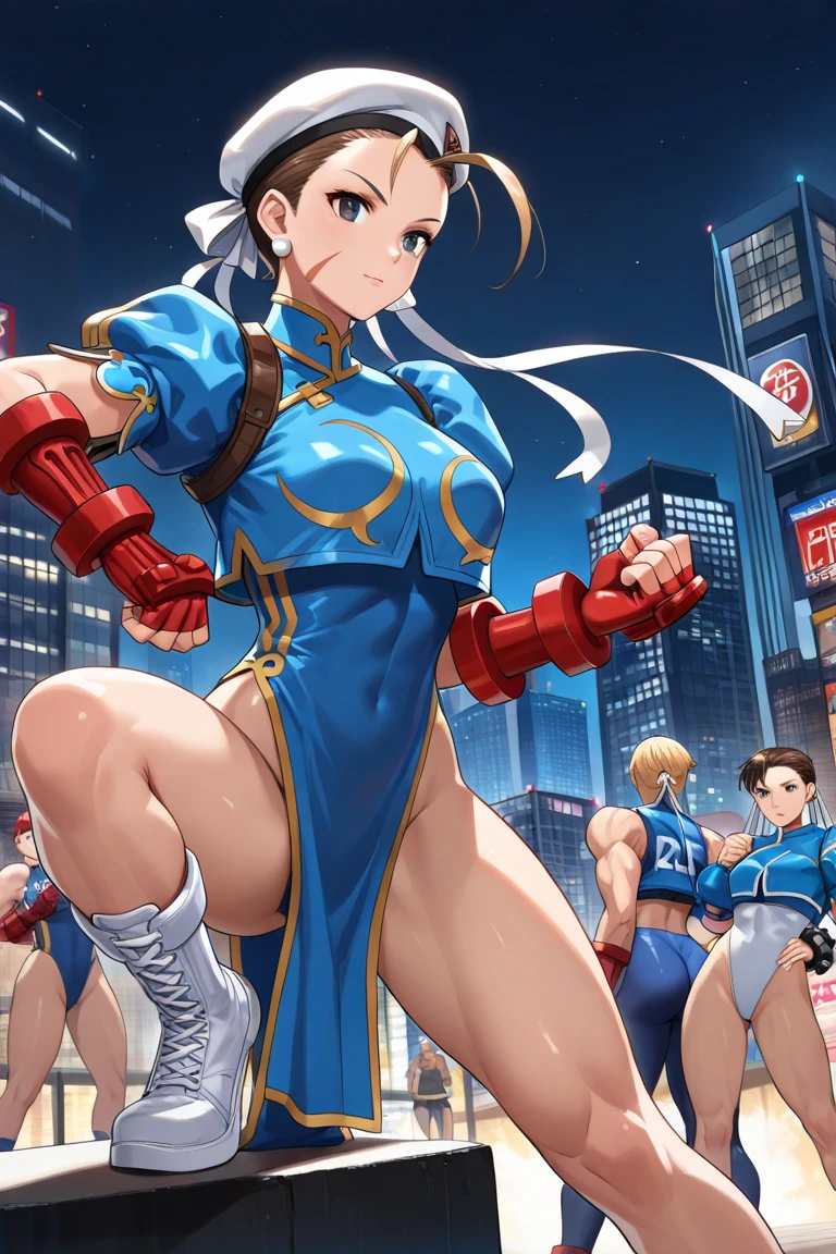 ultra-detailed, Explicit, Beautiful body, Beautiful Nose, Beautiful character design, perfect eyes, perfect face, ultra highres, 4K, beautiful legs, perfect legs, Nice hands, Perfect hand, Masterpiece, Best Quality, Highly detailed, illustration, absurdres, street fighter, doll suit, shadaloo doll, dollsuit, girls, multiple girls, expressionless, blank eyes, looking at viewer, red gloves, emotionless, black latex, corrution, mind control, female combatant, full body, hypnotized, unhappy trance, full body suit, ribbed bodysuit, both arms at side, stand up straight, obey, perfect female body, extremely glossy latex, hypnosis, hypnoLora, empty eyes, Mind control device, poses, submissive_pose, Slave, hat, necktie, stand up straight, standing, standing at attention, hat, necktie, belt, extending the right arm from the shoulder into the air with a straightened hand, nazi saluting, military, military saluting, salute, right hand saluting, left hand at side, latex, ribbed bodysuit, wide hip, thicc, a curvy body, heaven burn red, Kozue Hiiragi, short hair, brown hair, blue eyes