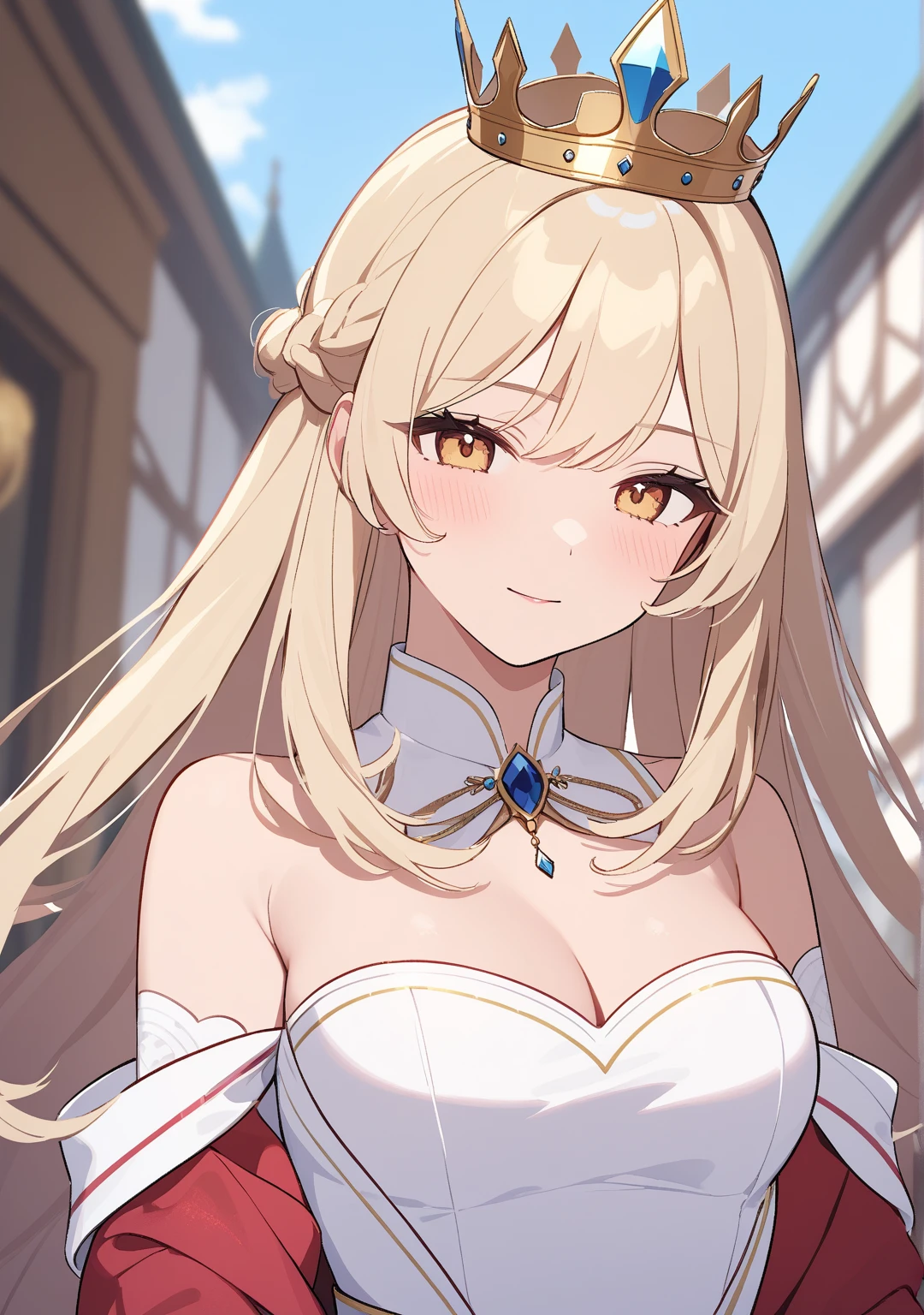 a beautiful young girl, blonde hair, wearing a holy maiden dress, smiling, serene expression, detailed facial features, intricate floral patterns on dress, soft lighting, warm color palette, photorealistic, 8k, hyper-detailed, masterpiece