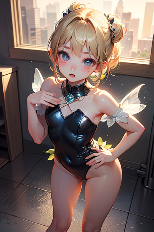 Nipples、Place your hands behind your head, Show me your armpits、Highest quality,masterpiece,8k,One Girl,((((((10 years old)))))),orgasm,blush, Sweat,fuuma_home town,(change,,Bobcut,Flat Chest, short hair,Wavy Hair:1.5),blonde,short hair,black ,black thighhighs,garter_strap,blackい肘_gloves,Green Gem,thigh_boots,Covered navel、Turquoise Eyes、Please make me blonde、Give me a mocking look