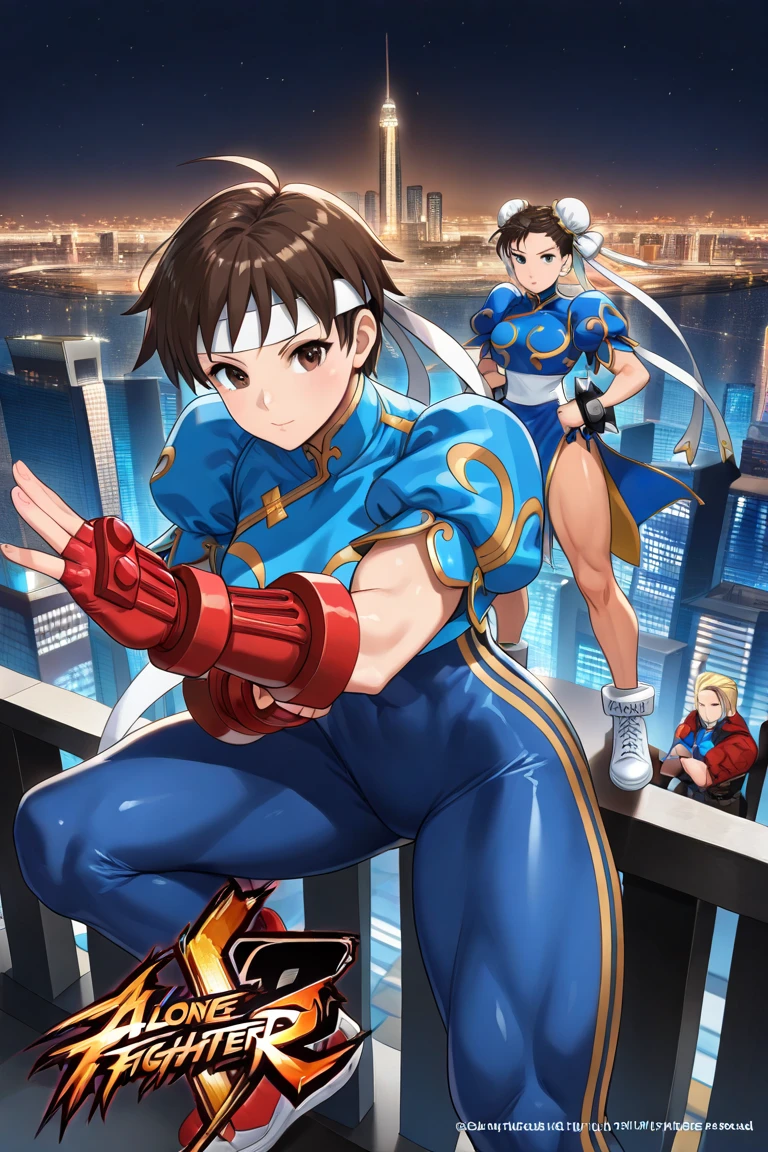2 girl, sfJuli, (blue eyes, brown hair, hat, necktie, gloves, ribbed bodysuit),