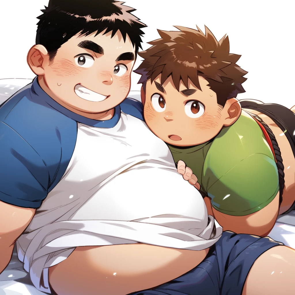 An korean anime boy with brown, messy hair and a massive, round, fat butt. He is wearing spongebob underwear. He is in his bedroom, there are teddy bears on the side of the bed he is laying. He is muscular on the arms but his butt is soft and fat
undefined, undefined, undefined, undefined, undefined, 