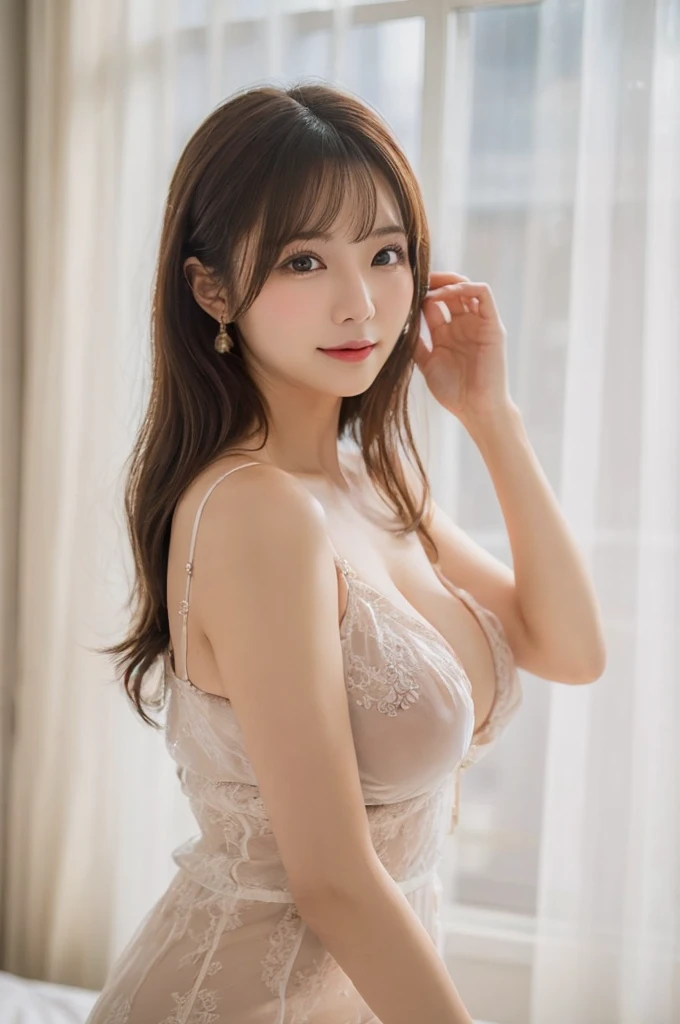 underwear、Standing、 indoor、Very short hair、Berry Shortcut、Highest quality, figure, Super detailed, In detail, High resolution, 8k wallpaper, Perfect dynamic composition, Beautiful attention to detail, dress,Medium Hair, Small breasts、Natural color lip, Random sexy poses,smile,24-years-old